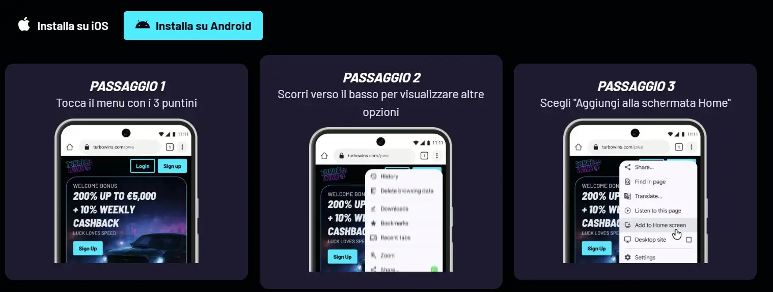 Versione mobile del sito